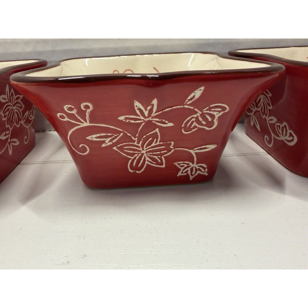 Temp-rations By Tara Floral Lace Red Set Of 3 Square Ramekin 6oz PPP-SQ-769731 - Picture 3 of 14